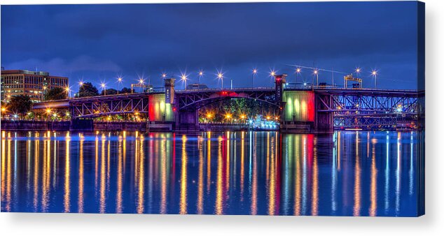 Portland Skylines Acrylic Print featuring the photograph Morrison Bridge Reflections Portland by Thom Zehrfeld