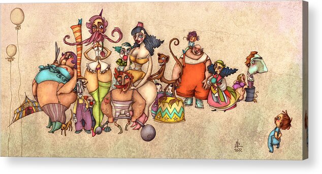Illustration Art Acrylic Print featuring the painting Bizarre Circus People by Autogiro Illustration