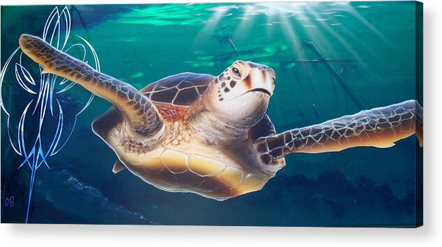 Sea Acrylic Print featuring the painting Sea Turtle by Mike Royal