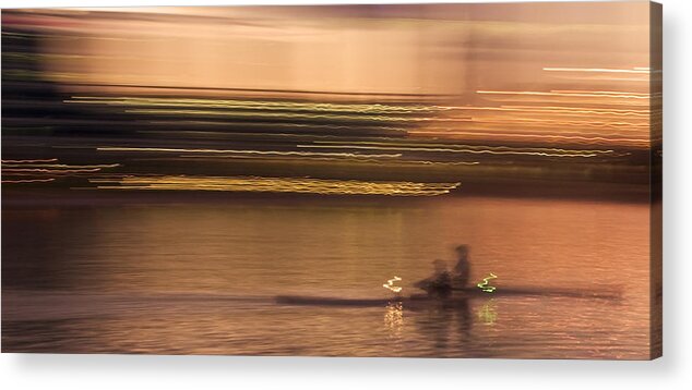 Golden Acrylic Print featuring the photograph Tempe Town Lake Rowers Abstract by Dave Dilli