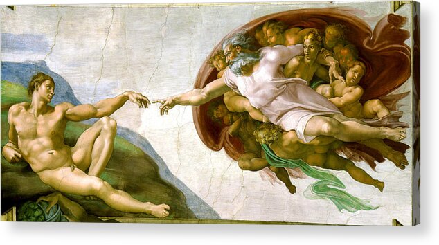 Michelangelo Acrylic Print featuring the painting The Creation Of Adam by Michelangelo