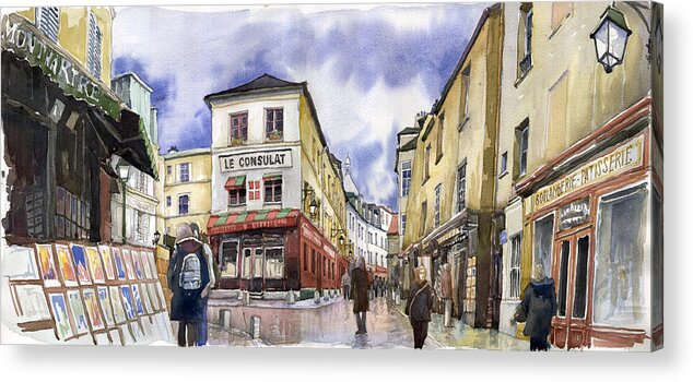 Watercolour Acrylic Print featuring the painting Paris Montmartre by Yuriy Shevchuk