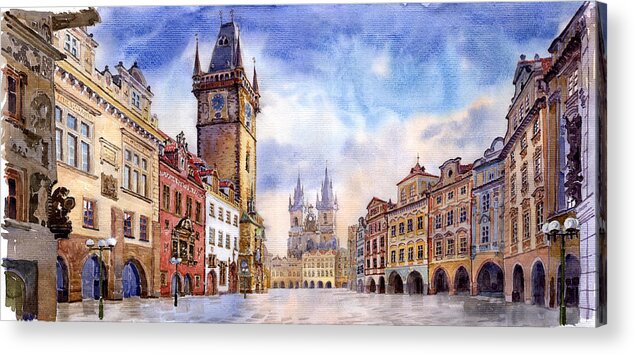 Watercolour Acrylic Print featuring the painting Prague Old Town Square by Yuriy Shevchuk