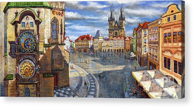 Pastel Acrylic Print featuring the painting Prague Old Town Squere #2 by Yuriy Shevchuk