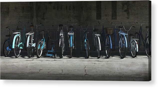 Bicycle Acrylic Print featuring the digital art Bike Rack Blues by Cynthia Decker