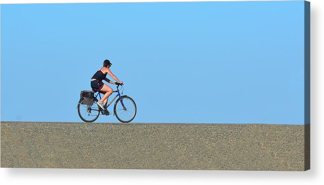 Bike Acrylic Print featuring the photograph Bike Rider on Levee by Josephine Buschman
