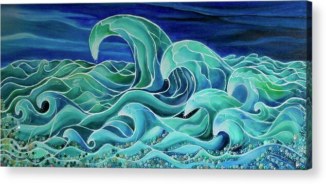 Sea Acrylic Print featuring the painting Cool Waves 3- by Patricia Arroyo