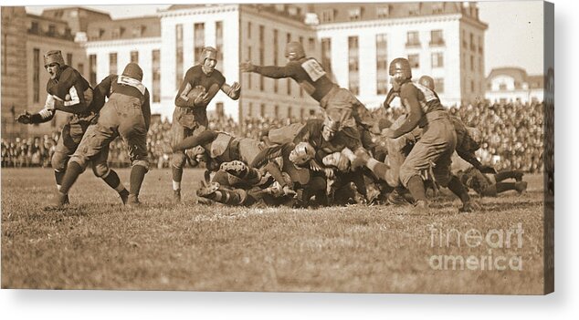 Football Play 1920 Sepia Acrylic Print featuring the photograph Football Play 1920 Sepia by Padre Art