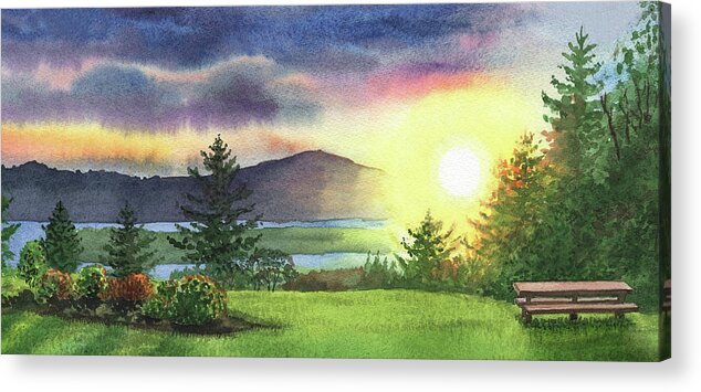 Columbia River Acrylic Print featuring the painting Gorgeous Sunset Watercolor Painting by Irina Sztukowski