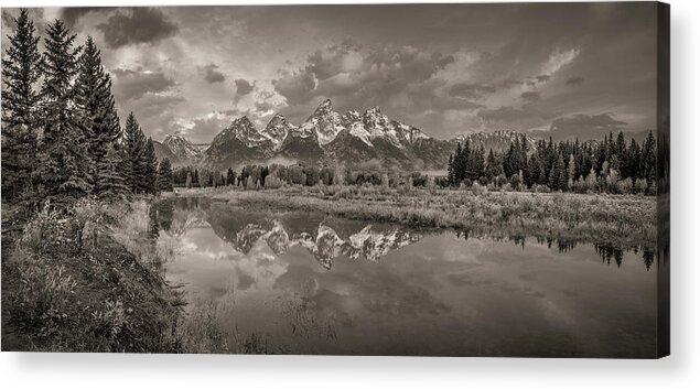 Adventure Acrylic Print featuring the photograph Grand Teton Monochromatic Panoramic by Scott McGuire