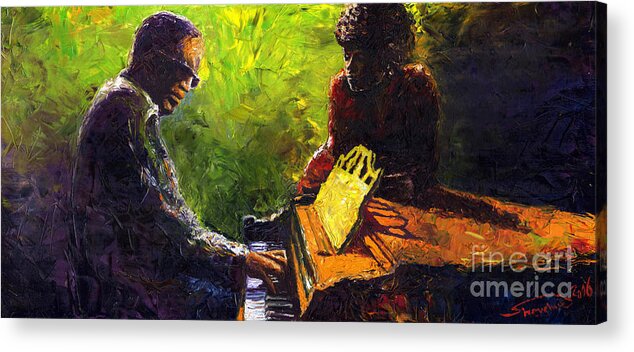 Jazz Acrylic Print featuring the painting Jazz Ray Duet by Yuriy Shevchuk