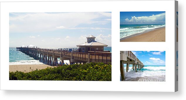 Beach Acrylic Print featuring the photograph Juno Beach Pier Florida Seascape Collage 7 by Ricardos Creations
