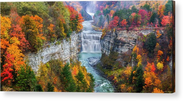 Waterfalls Acrylic Print featuring the photograph Letchworth Middle falls in Fall by Mark Papke