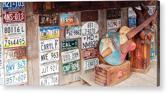 Texas Acrylic Print featuring the photograph License Plates Luckenbach Texas by Suzanne Theis