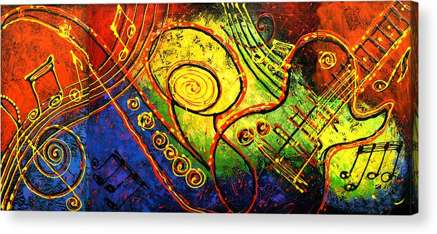 West Coast Jazz Acrylic Print featuring the painting Magic Guitar by Leon Zernitsky