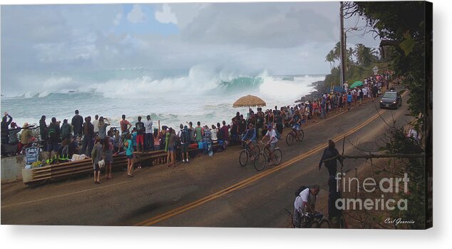 Online Art Morth Shore Acrylic Print featuring the painting North Shore Hawaii Big waves 4 by Carl Gouveia