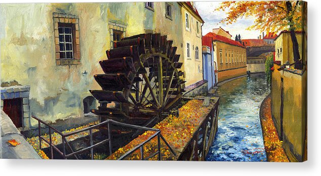 Prague Acrylic Print featuring the painting Prague Chertovka by Yuriy Shevchuk