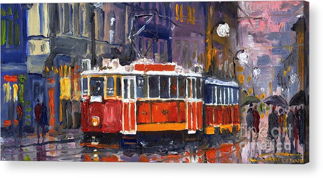 Oil Acrylic Print featuring the painting Prague Old Tram 09 by Yuriy Shevchuk