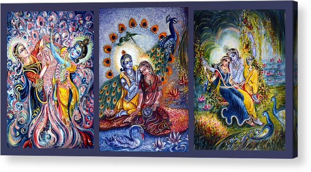 Krishna Acrylic Print featuring the painting Radha Krishna Cosmic Leela by Harsh Malik