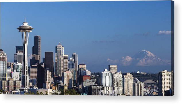 Mount Rainier Acrylic Print featuring the photograph Seattle and Mt Rainier by Ed Clark