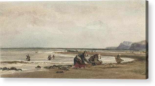 Peter De Wint Acrylic Print featuring the painting Seaweed gatherers on the shore at Redcar by MotionAge Designs
