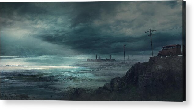 Lovecraft Acrylic Print featuring the painting Shadow over Innsmouth by Guillem H Pongiluppi
