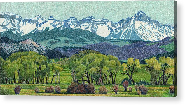 Art Acrylic Print featuring the drawing Sneffels Range Spring by Dan Miller