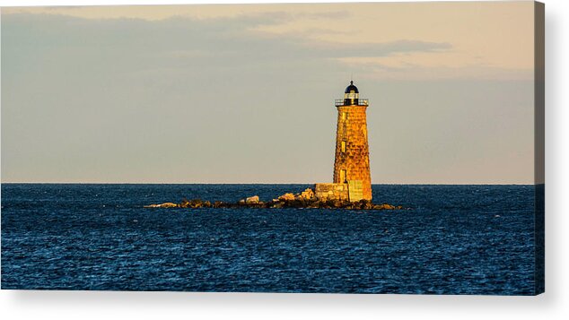 Whaleback Acrylic Print featuring the photograph Whaleback Lighthouse at Sunset by Nancy De Flon