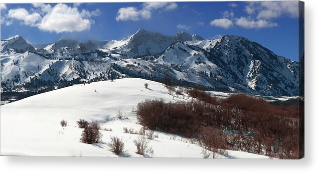 The Peaks Of The Mt. Ogden Massif Are Covered With A Deep Layer Of Snow Acrylic Print featuring the photograph Winter by Douglas Pulsipher