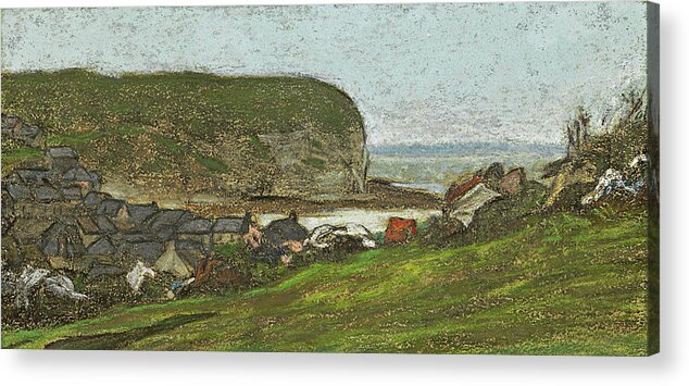 Claude Monet Acrylic Print featuring the drawing Yport and the Falaise d'Aval by Claude Monet