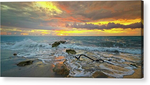 Carlin Park Acrylic Print featuring the photograph Colorful Morning Sky and Sea by Steve DaPonte