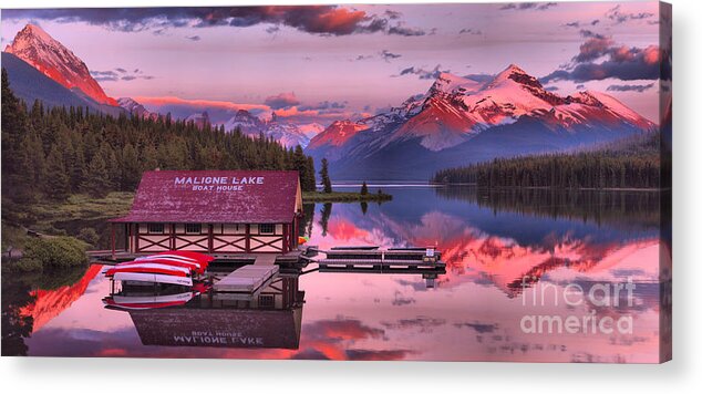 Maligne Lake Acrylic Print featuring the photograph Maligne Lake Sunset Magic by Adam Jewell