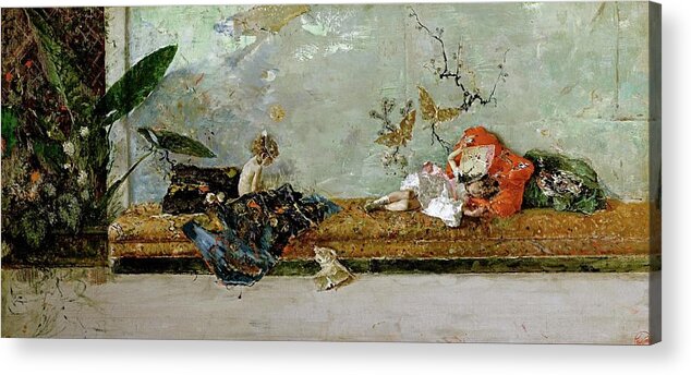 Maria Fortuny Acrylic Print featuring the painting Mariano Fortuny Marsal 'The painter's children, Maria Luisa and Mariano, in the Japanese Room',1874. by Mariano Fortuny y Marsal -1838-1874-
