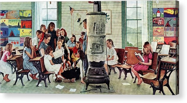Book Acrylic Print featuring the drawing Norman Rockwell Visits A Country School by Norman Rockwell