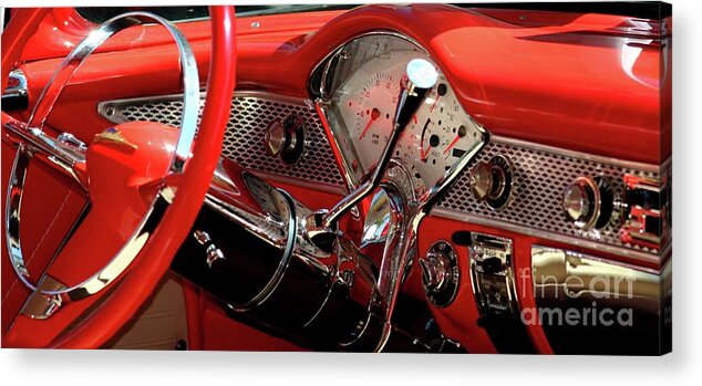 Chevrolet Acrylic Print featuring the photograph Red Steering Wheel by Terri Brewster
