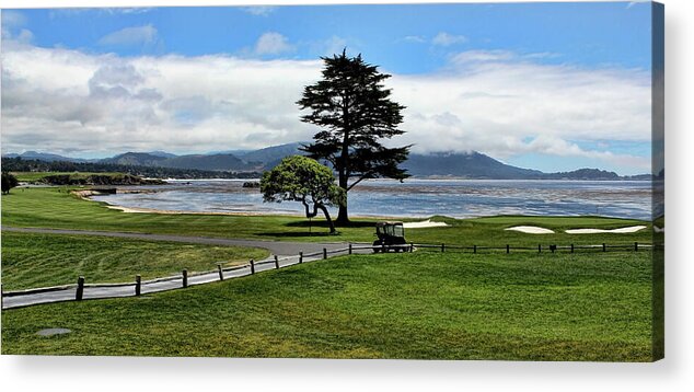 Pebble Beach Acrylic Print featuring the photograph 18th at Pebble Beach Panorama by Judy Vincent