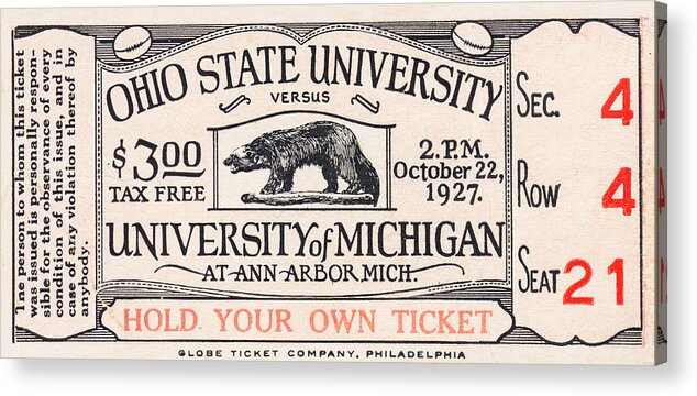 Ohio State Acrylic Print featuring the mixed media 1927 Ohio State vs. Michigan by Row One Brand