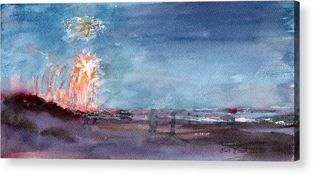 Watercolor Acrylic Print featuring the painting Avalon Fireworks, New Years Eve by David Dorrell