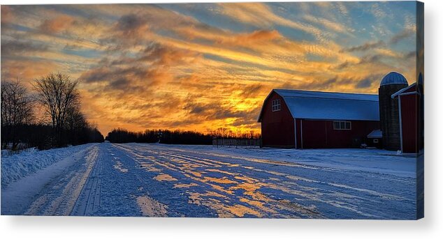 Winter Acrylic Print featuring the photograph Barn Sunrise by Brook Burling