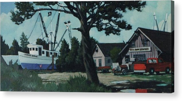 Edisto Acrylic Print featuring the painting Bell Buoy Seafood Edisto Island by Blue Sky