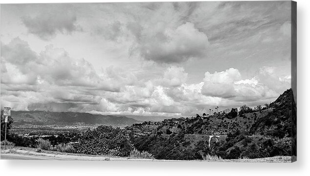 View From Mulholland Drive Facing North Acrylic Print featuring the photograph BW View from Mulholland Drive Facing North by Jera Sky