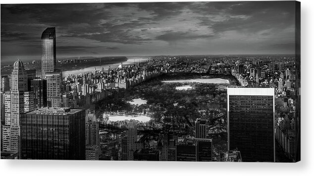 Black And White Acrylic Print featuring the photograph Central Park in Winter by Serge Ramelli