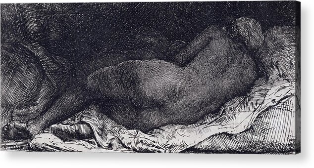 Rembrandt Art Acrylic Print featuring the drawing Female Lying Down, 1658 by Rembrandt