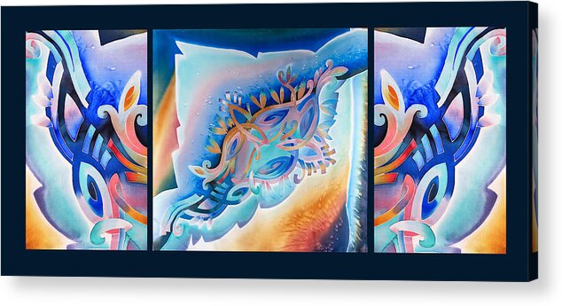 Russian Artists New Wave Acrylic Print featuring the tapestry - textile Floral Design Triptych Blue by Tatiana Koltachikhina