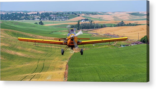 Palouse Acrylic Print featuring the photograph Genesee Crop Dusting. by Doug Davidson