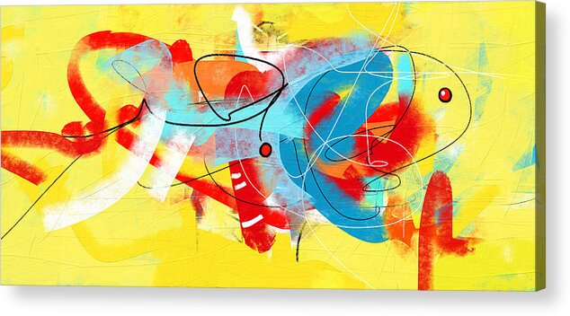 Yellow Acrylic Print featuring the painting Large Modern Yellow And Red Modern Abstract Painting by Wall Art Prints