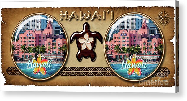 Hawaiian Coffee Mug Design Acrylic Print featuring the photograph Royal Hawaiian Hotel Waikiki Beach Hawaiian Style Coffee Mug Design by Aloha Art