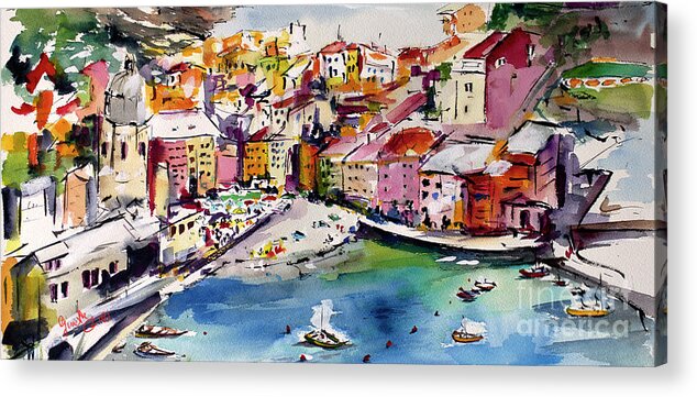 Vernazza Acrylic Print featuring the painting Vernazza Panorama by Ginette Callaway