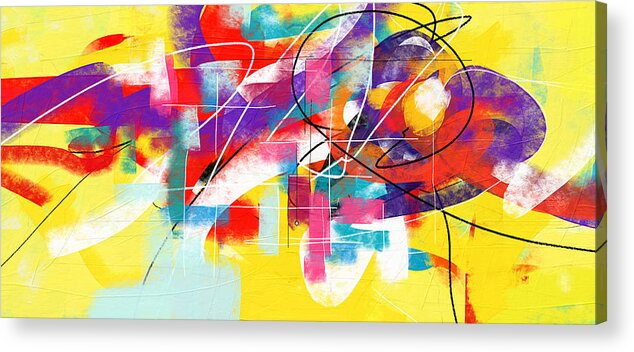 Yellow Acrylic Print featuring the painting Yellow Read Blue And Purple Large Abstract Painting by Wall Art Prints