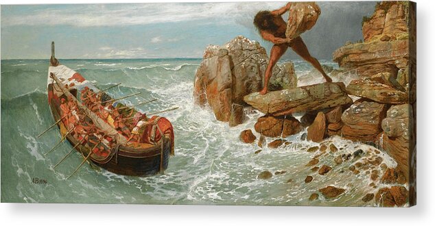 Arnold Boecklin Acrylic Print featuring the painting Odysseus and Polyphemus by Arnold Boecklin